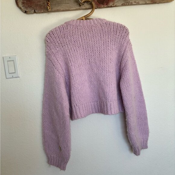 LoveShackFancy Alpaca Knit Cardigan in Lilac with Floral Details Women’s Small - Picture 2 of 5